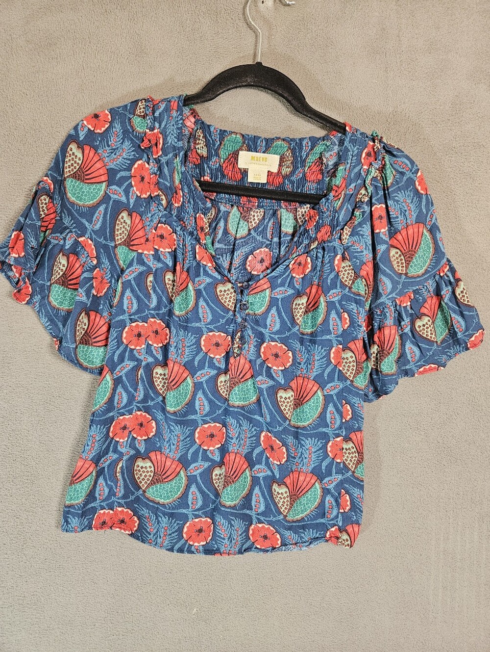 Anthropologie Maeve Letitia Blouse Ruffle VNeck Size XXS Boho Short Sleeve
